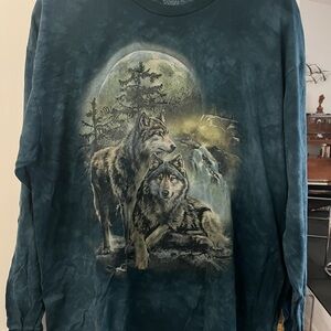 The Mountain Dark Teal wolves artist Tami Alba long sleeve tyedye XXL wilderness